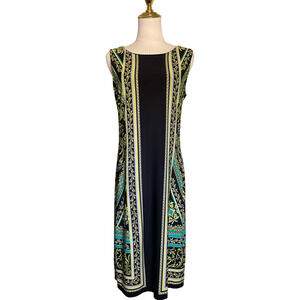 Alfani Women's Medium Black Green Dress Sleeveless Floral Print Spandex Blend‎